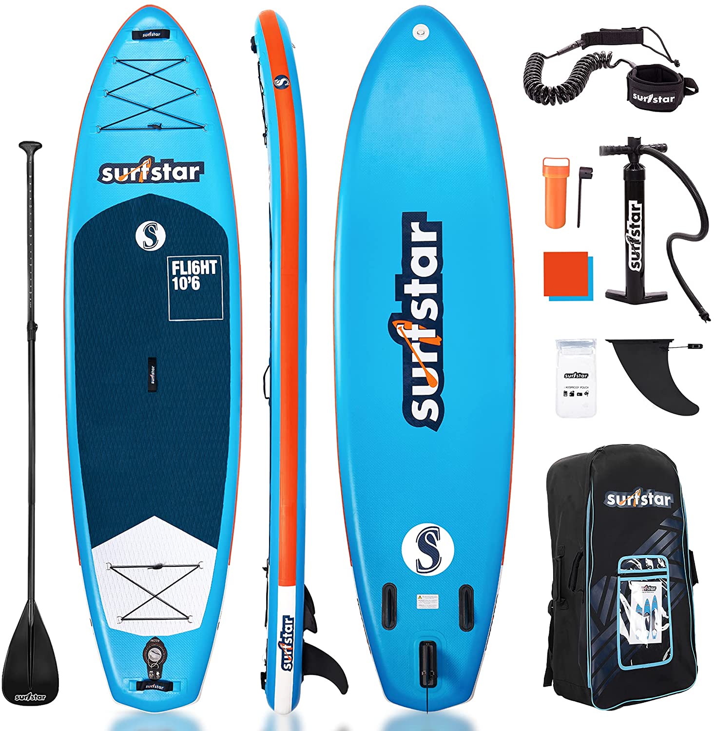 Waterproof Bag surfstar Inflatable Stand Up Paddle Board Dual Action Pump Floating Paddle 10’6’’x33’’x6” SUP Paddle Board for Adult Lightweight ISUP Board with Premium Ankle Leash Backpack